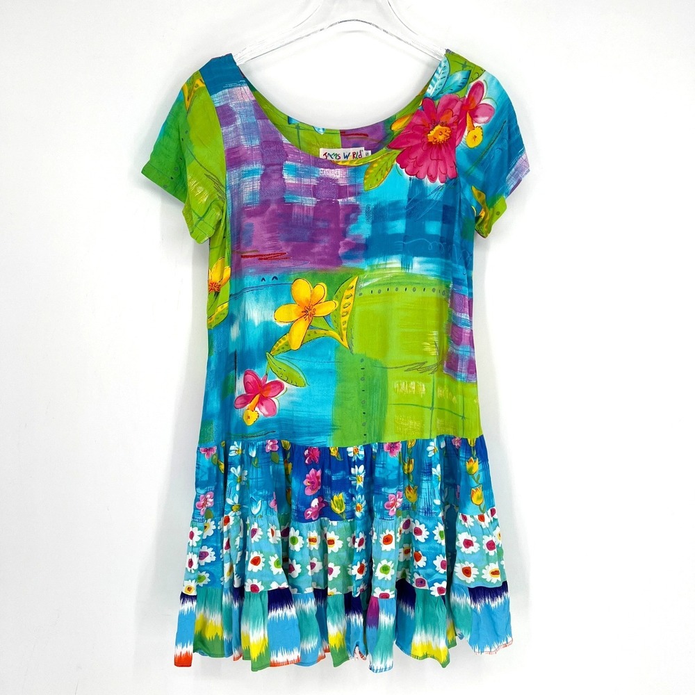 Jams World Hattie Dress Women S Patchwork Floral Hawaiian Artsy Tropical Rainbow